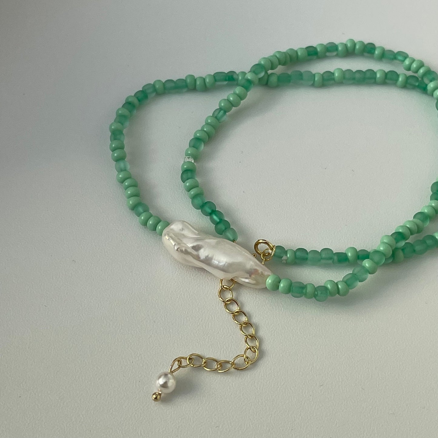 Green beaded baroque pearl necklace Fairysbox