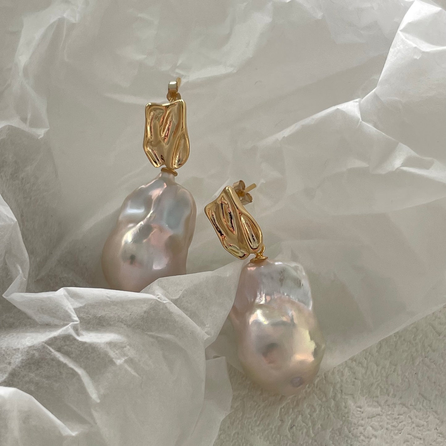 Natural Baroque Pearl Earrings |Gold Plated Accents| Elegant Earrings