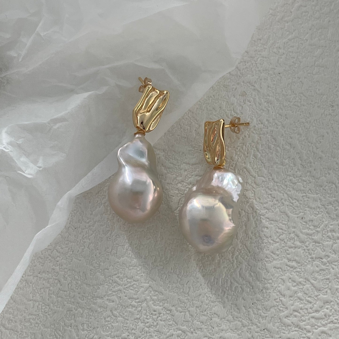 Natural Baroque Pearl Earrings |Gold Plated Accents| Elegant Earrings