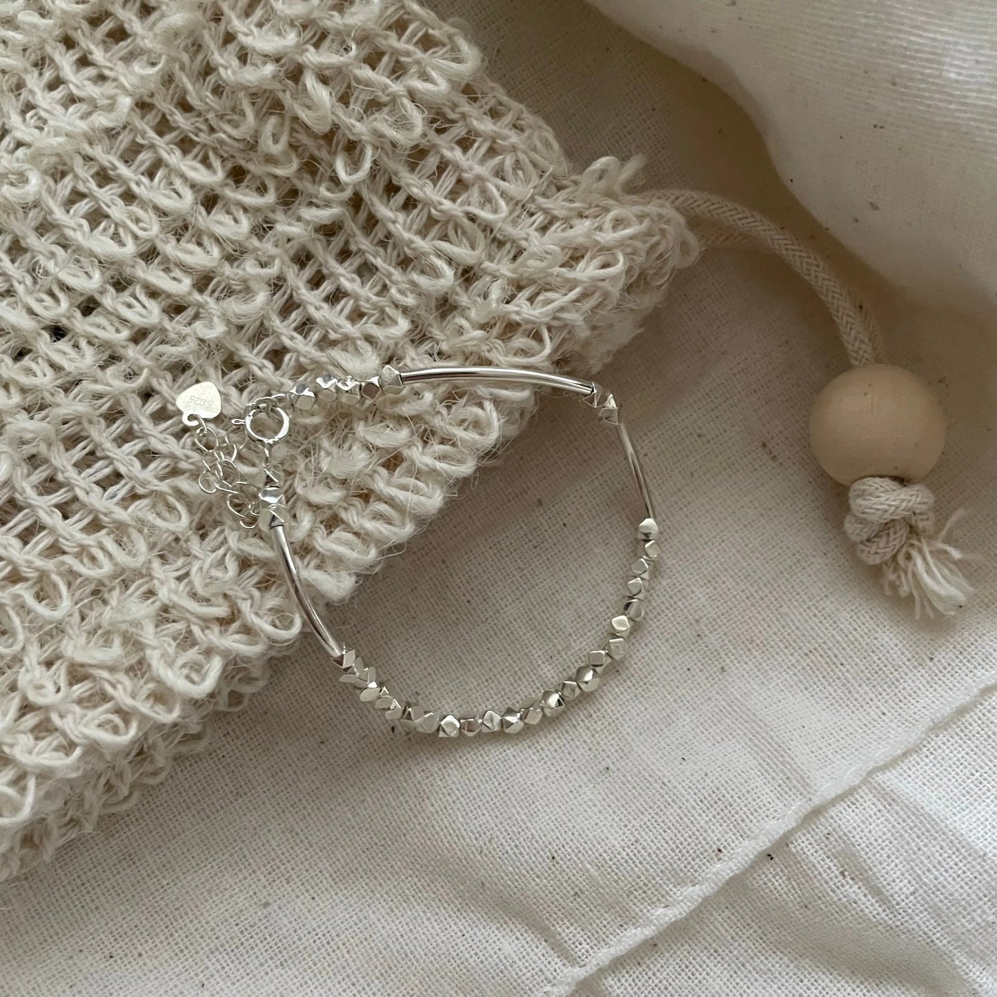 Square Silver Bead Bracelet Yellmok