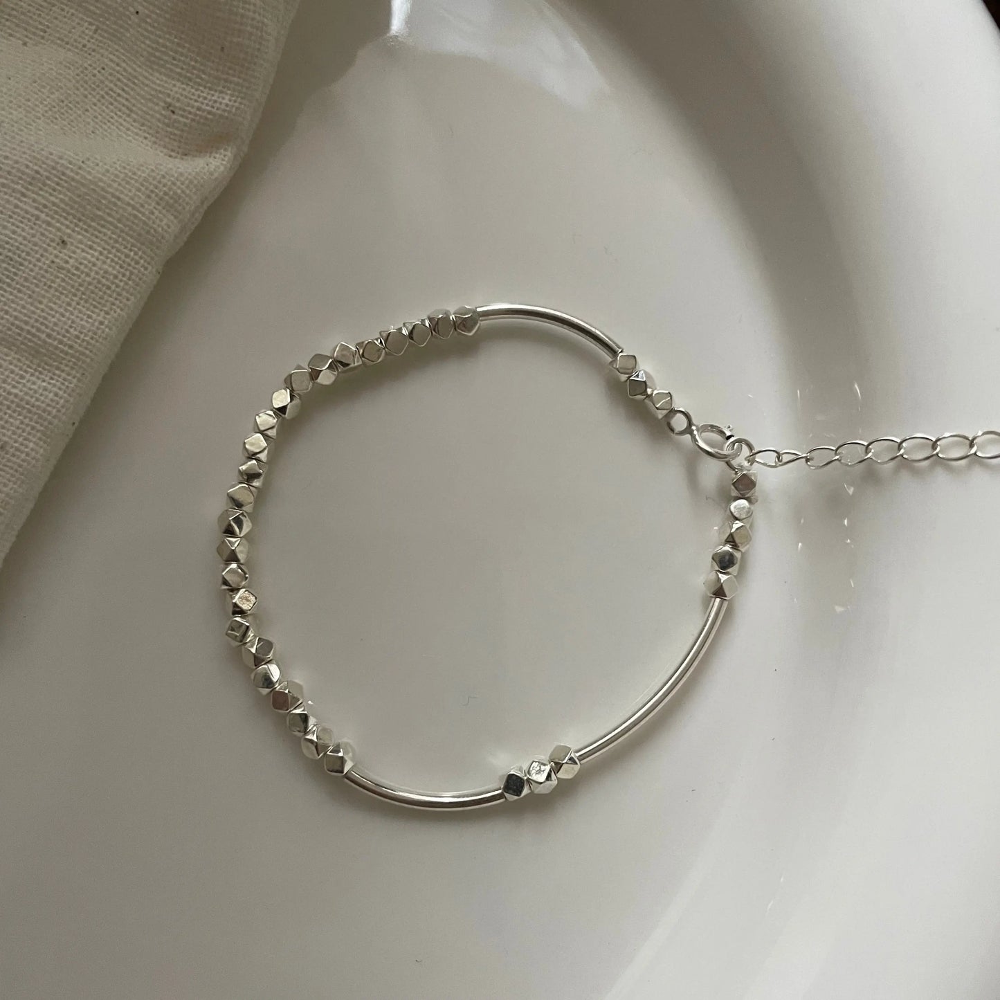 Square Silver Bead Bracelet Yellmok