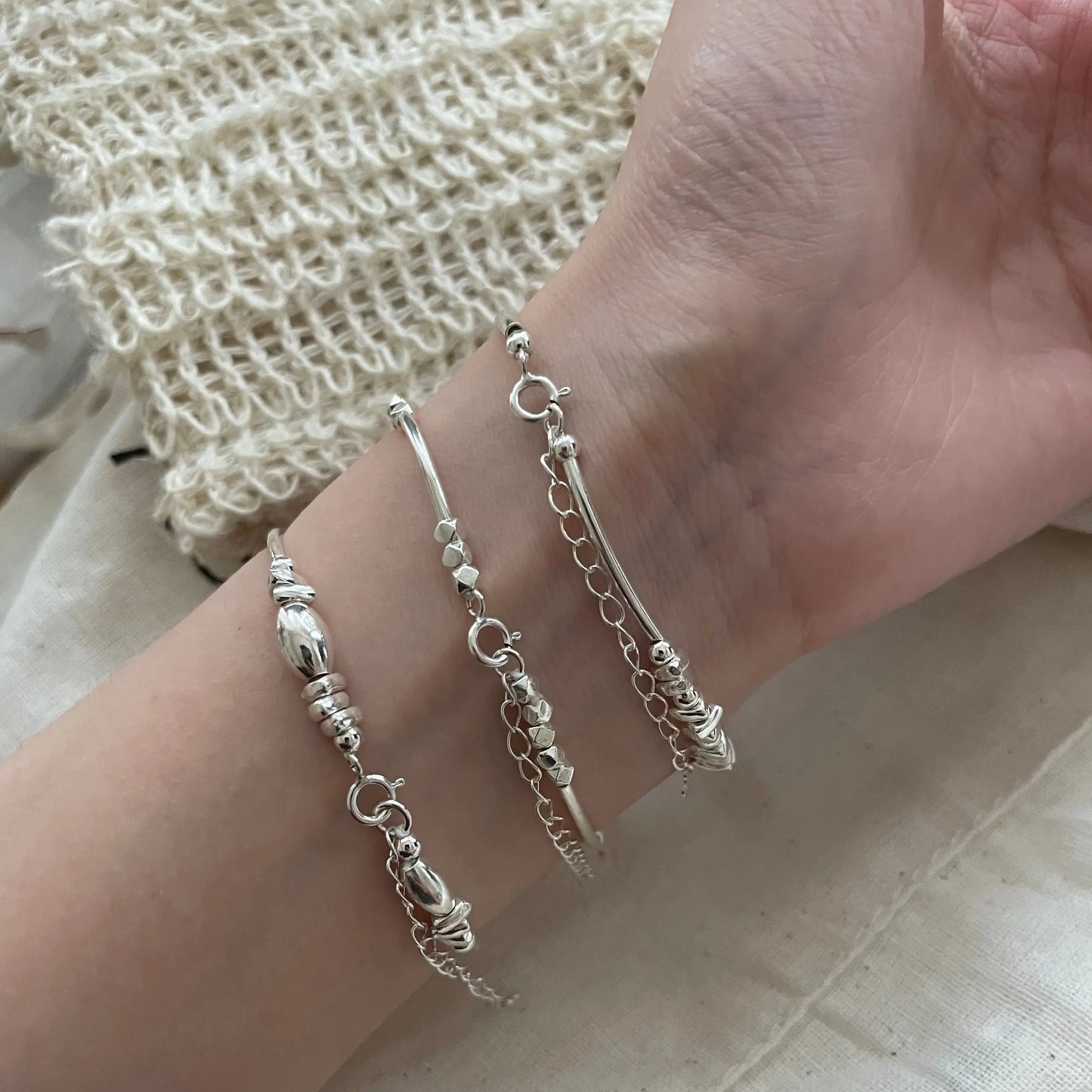 Square Silver Bead Bracelet Yellmok