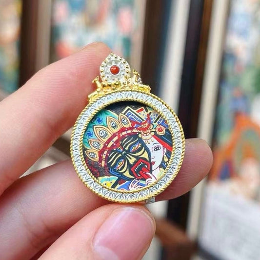 Tibetan Hand-painted Genuine Zakiram Rotatable Back -Thangka Necklace - Fortune Necklace Portable Amulets - Manifest Lucky Necklace Fairysbox
