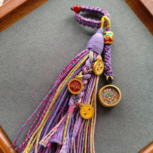 Woven Bag tassel, bag decor, car hanging door hanging, key hanging, handmade decor, woven hand printed thangka, genuine Zakiram Fairysbox